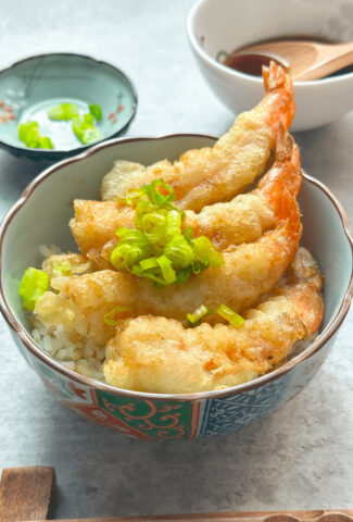 Shrimp tempura donburi bowl